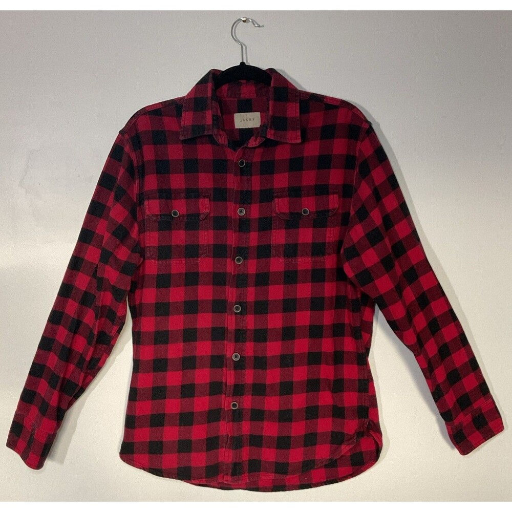 JACHS Lumberjack Red Black Plaid Button-Up Flannel Long Sleeve Shirt Size M